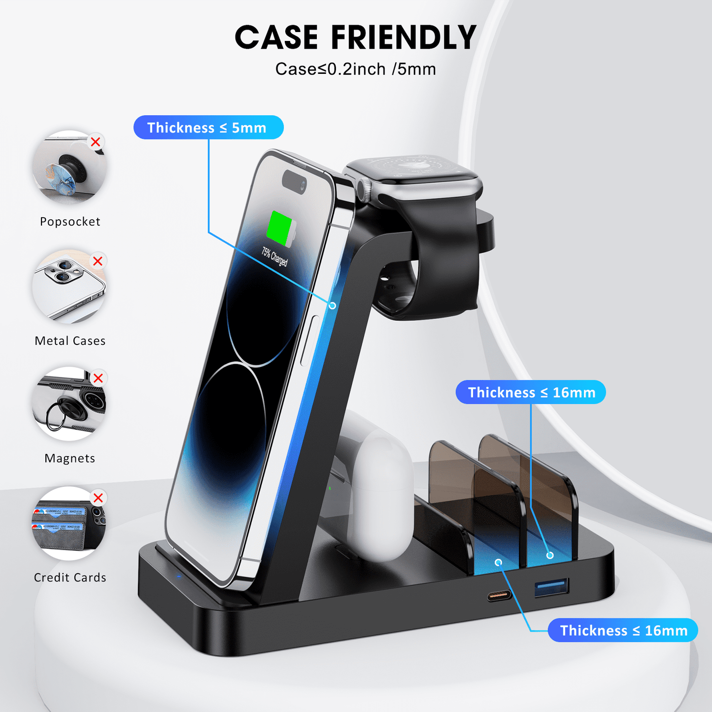 5 IN 1 Wireless Charger Compatible with iPhone: ETEPEHI Charging Station for Samsung /Tablets /iPad /Airpods /iWatch Series, Black