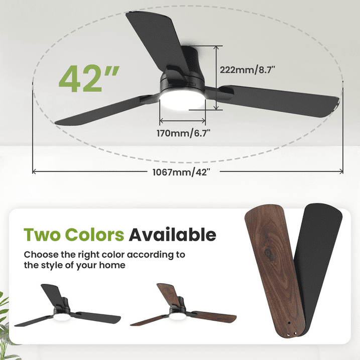 42" Ceiling Fan with Lights and Remote Control, Wood 8 Blades 6-Speed Noiseless Reversible DC Motor, Modern Large Ceiling fan for Kitchen Bedroom Dining Living Room, Black