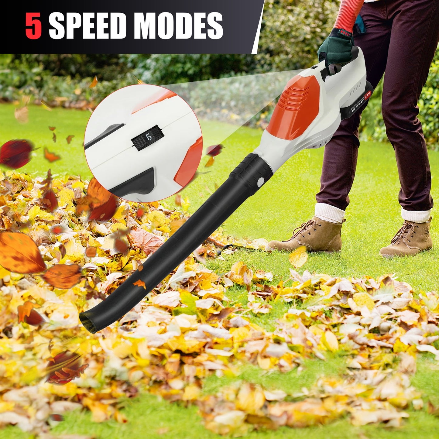 Kuose Leaf Blower,21V 2 x 4000 mAh Battery Cordless Leaf Blower 5 Speed Mode 660CFM Electric Leaf Blowing for Lawn,Yard,Garden,House,Depot,Car
