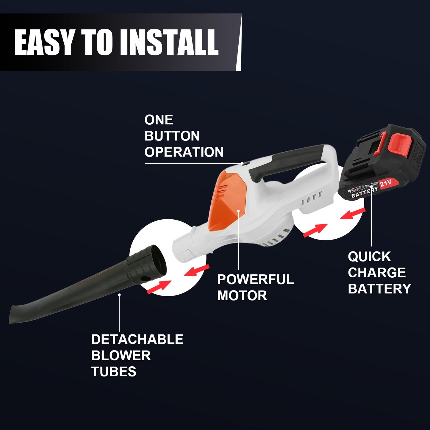 Kuose Leaf Blower,21V 2 x 4000 mAh Battery Cordless Leaf Blower 5 Speed Mode 660CFM Electric Leaf Blowing for Lawn,Yard,Garden,House,Depot,Car