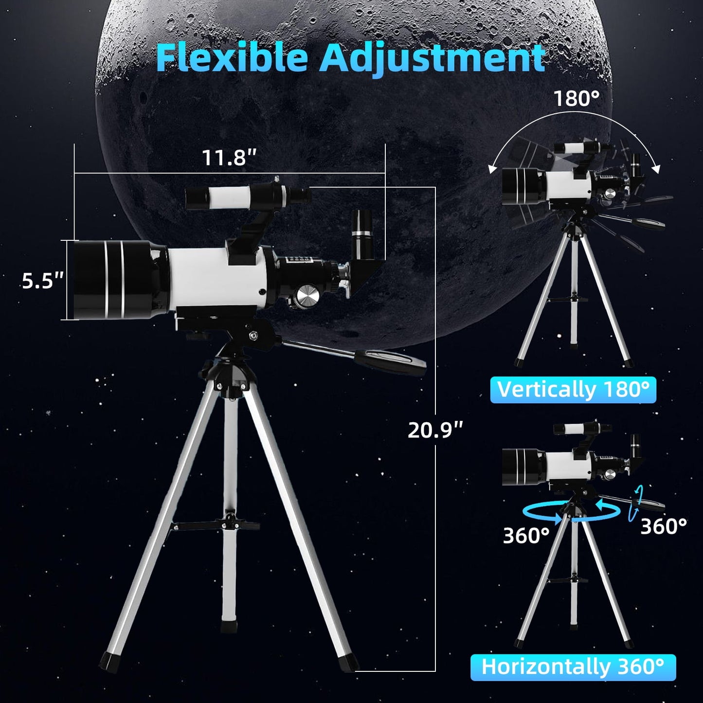 Kailwokk Telescope for Adults & Kids, 70mm Aperture Portable Telescopes with Height Adjustable Tripod & Phone Adapter, Astronomy Beginner Gift