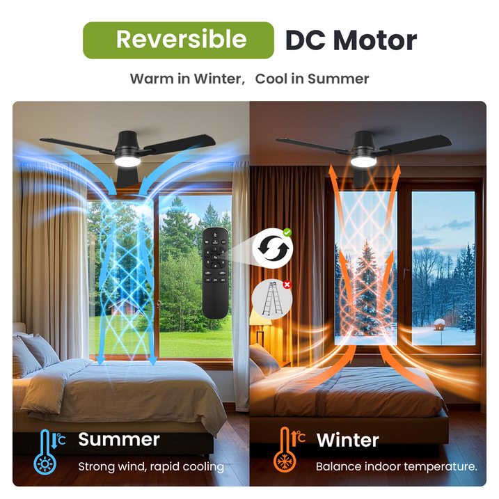 42" Ceiling Fan with Lights and Remote Control, Wood 8 Blades 6-Speed Noiseless Reversible DC Motor, Modern Large Ceiling fan for Kitchen Bedroom Dining Living Room, Black