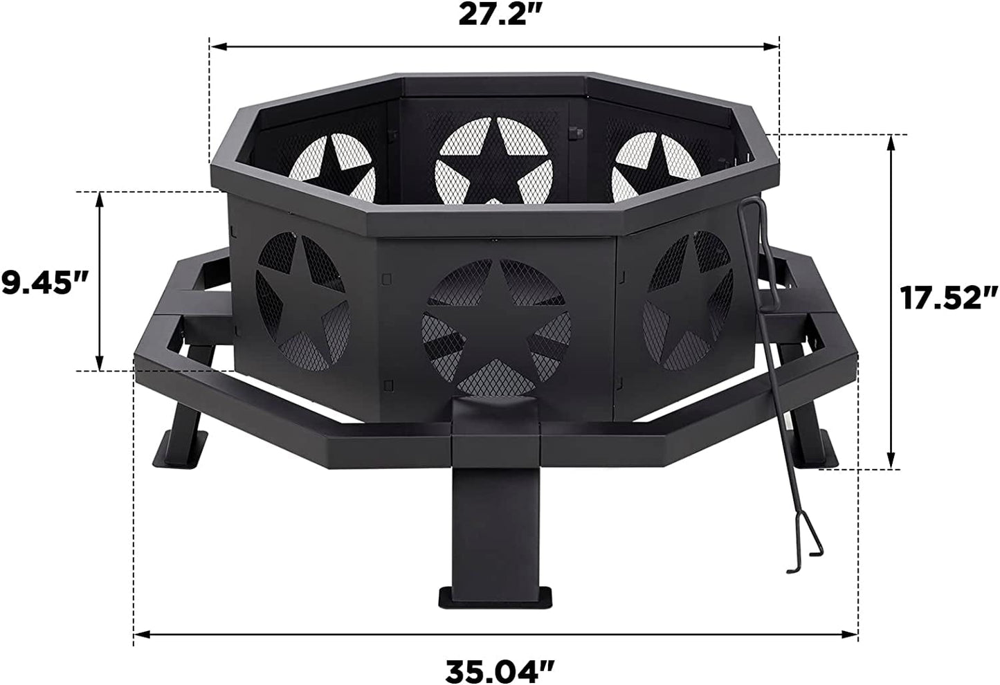 Jocisland 35 Inch Outdoor Fire Pits, Octagonal Wood Burning Fire Pit, Heavy Duty Bonfire Pit for Patio Backyard Garden Camping Beach