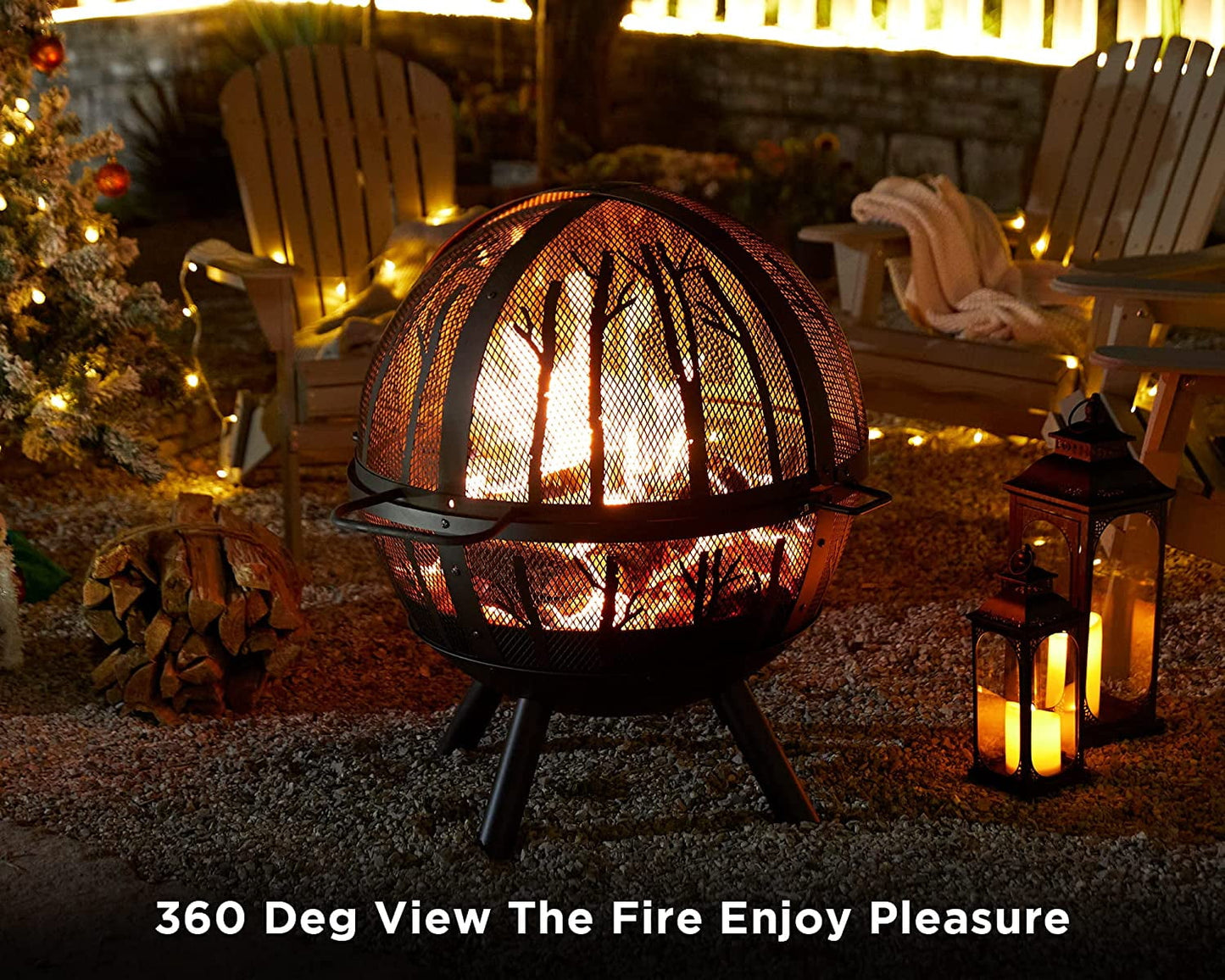 Jocisland 35 inch Wood Burning Globe Fire Pit for Outside Steel