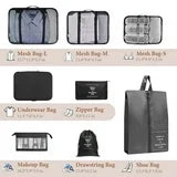 8PCS Packing Cubes for Travel, Luggage Organizer Bags for Family, Compression Pouches Clothes Suitcase, Storage Bags for Travel Accessories, Black