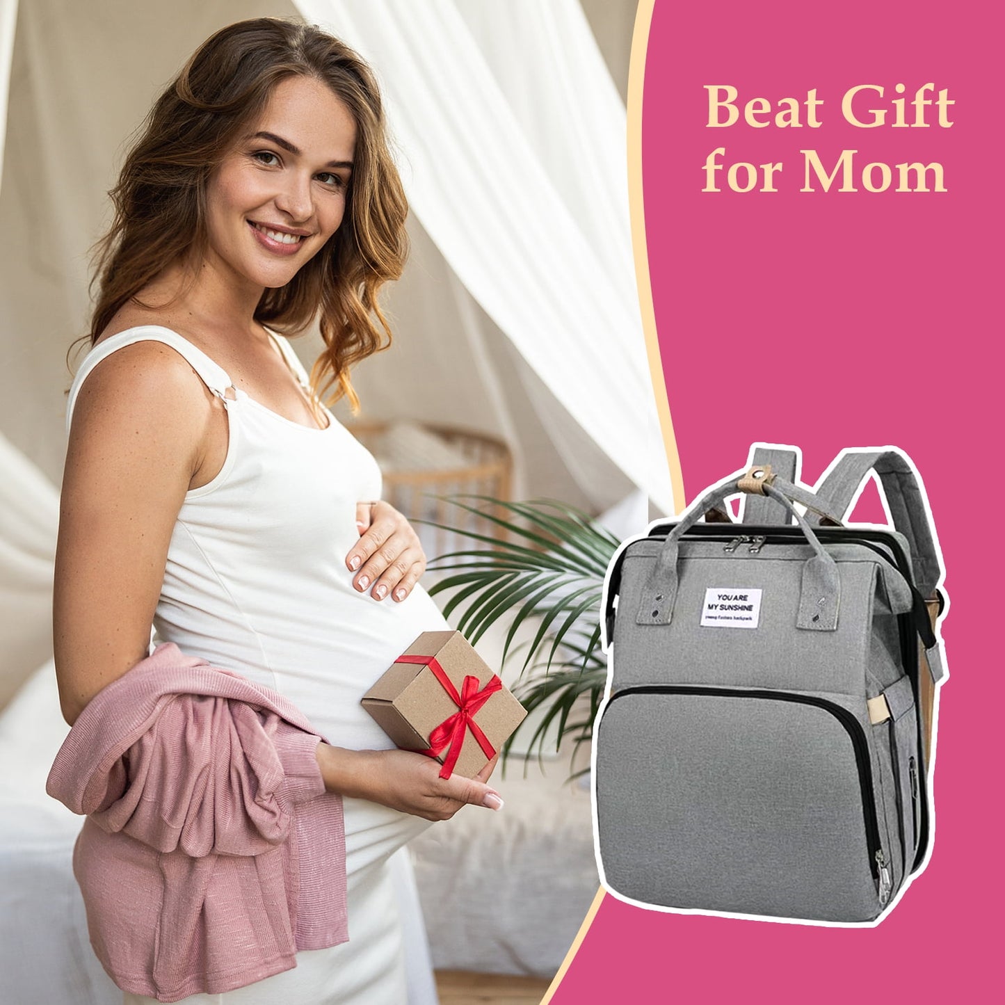 Baby Diaper Bag Backpack, Multifunction Waterproof Baby Bag for Mom with USB Charging Port, Large Capacity, Baby Shower Gifts, Gray