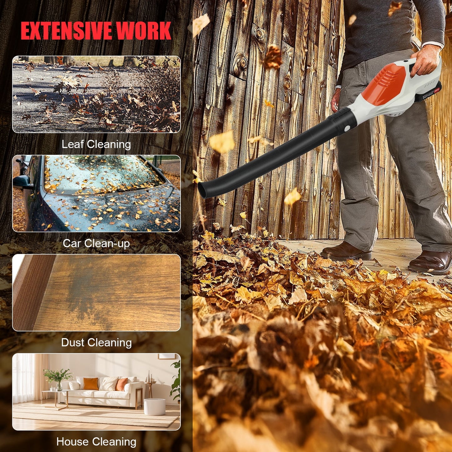 Kuose Leaf Blower,21V 2 x 4000 mAh Battery Cordless Leaf Blower 5 Speed Mode 660CFM Electric Leaf Blowing for Lawn,Yard,Garden,House,Depot,Car
