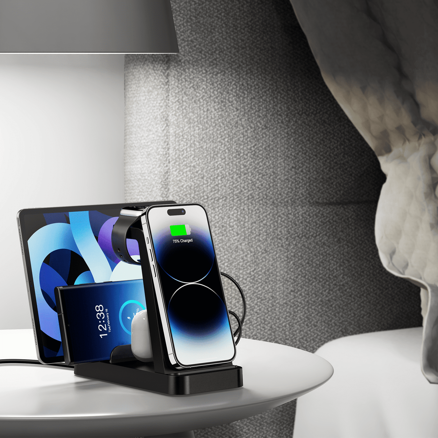 5 IN 1 Wireless Charger Compatible with iPhone: ETEPEHI Charging Station for Samsung /Tablets /iPad /Airpods /iWatch Series, Black