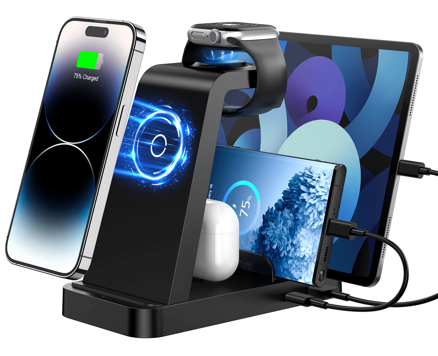 5 IN 1 Wireless Charger Compatible with iPhone: ETEPEHI Charging Station for Samsung /Tablets /iPad /Airpods /iWatch Series, Black