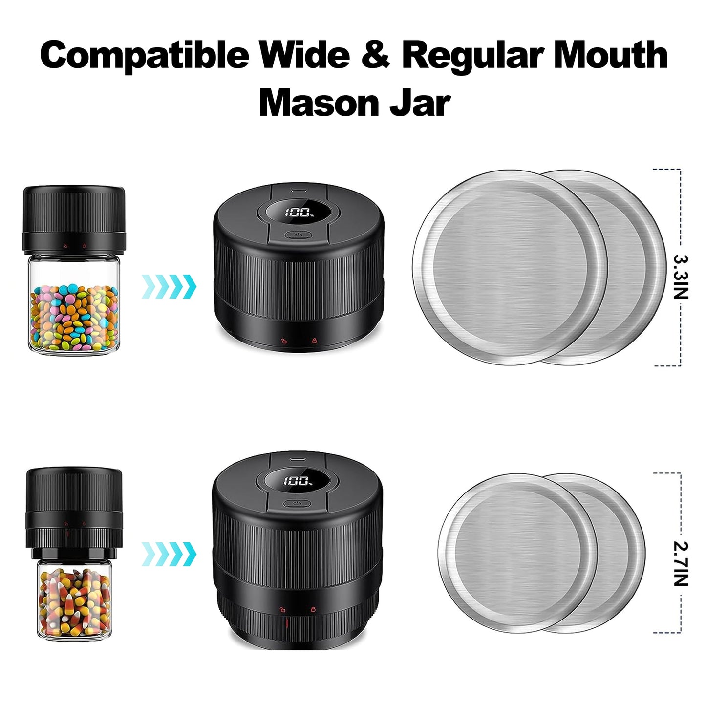 AARTVARK TEES Electric Mason Jar Vacuum Sealer,Fits Wide Mouth and Regular Mouth Mason Jars, Black