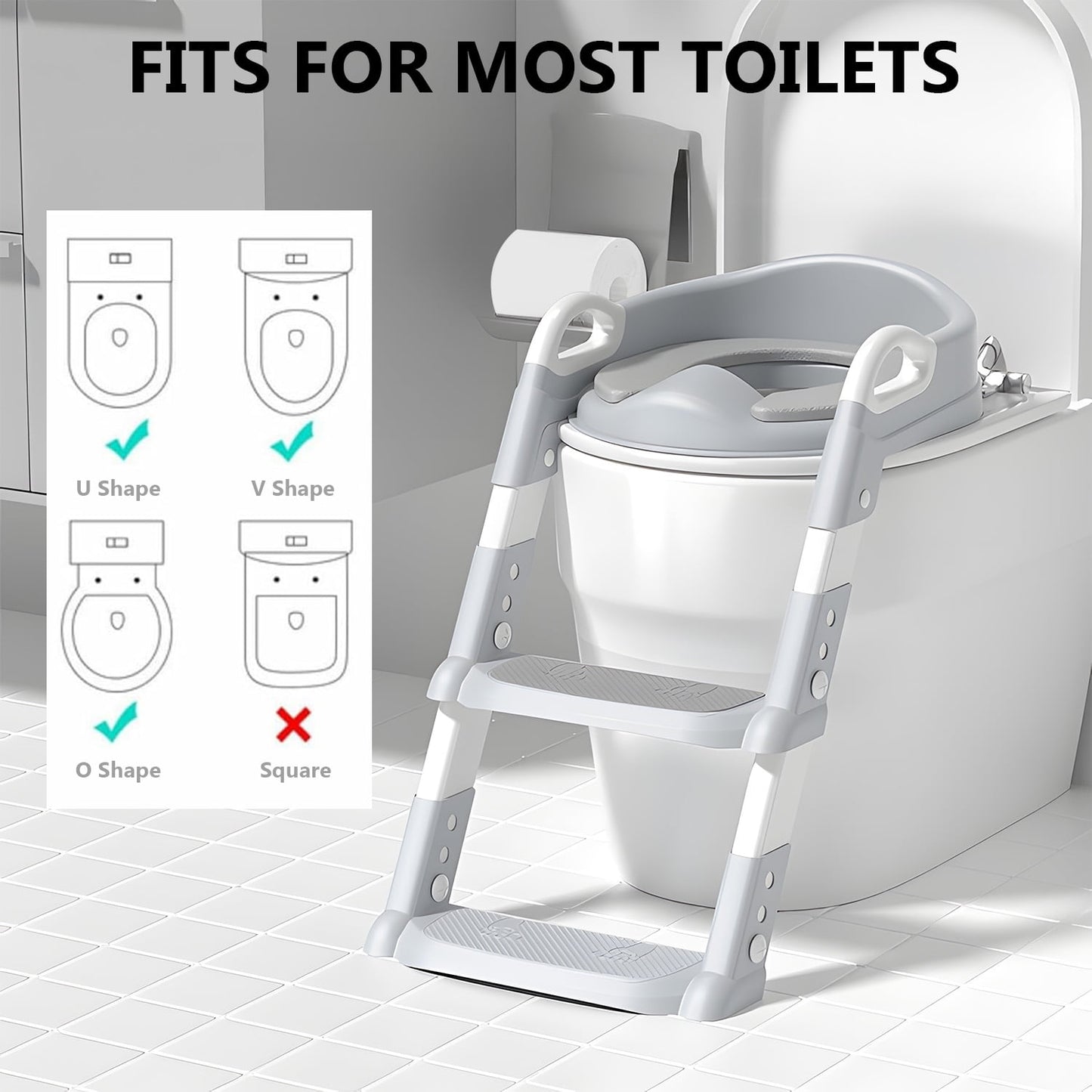 AMBLER 2-in-1 Potty Training Seat with Step Stool Ladder | Anti-Slip | For Boys & Girls Toddlers
