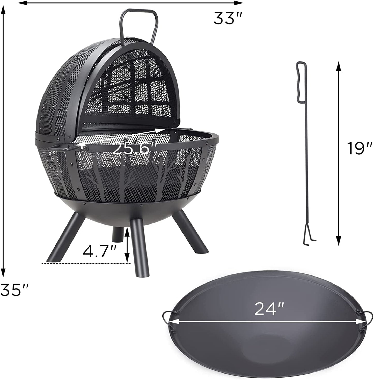 Jocisland 35 inch Wood Burning Globe Fire Pit for Outside Steel