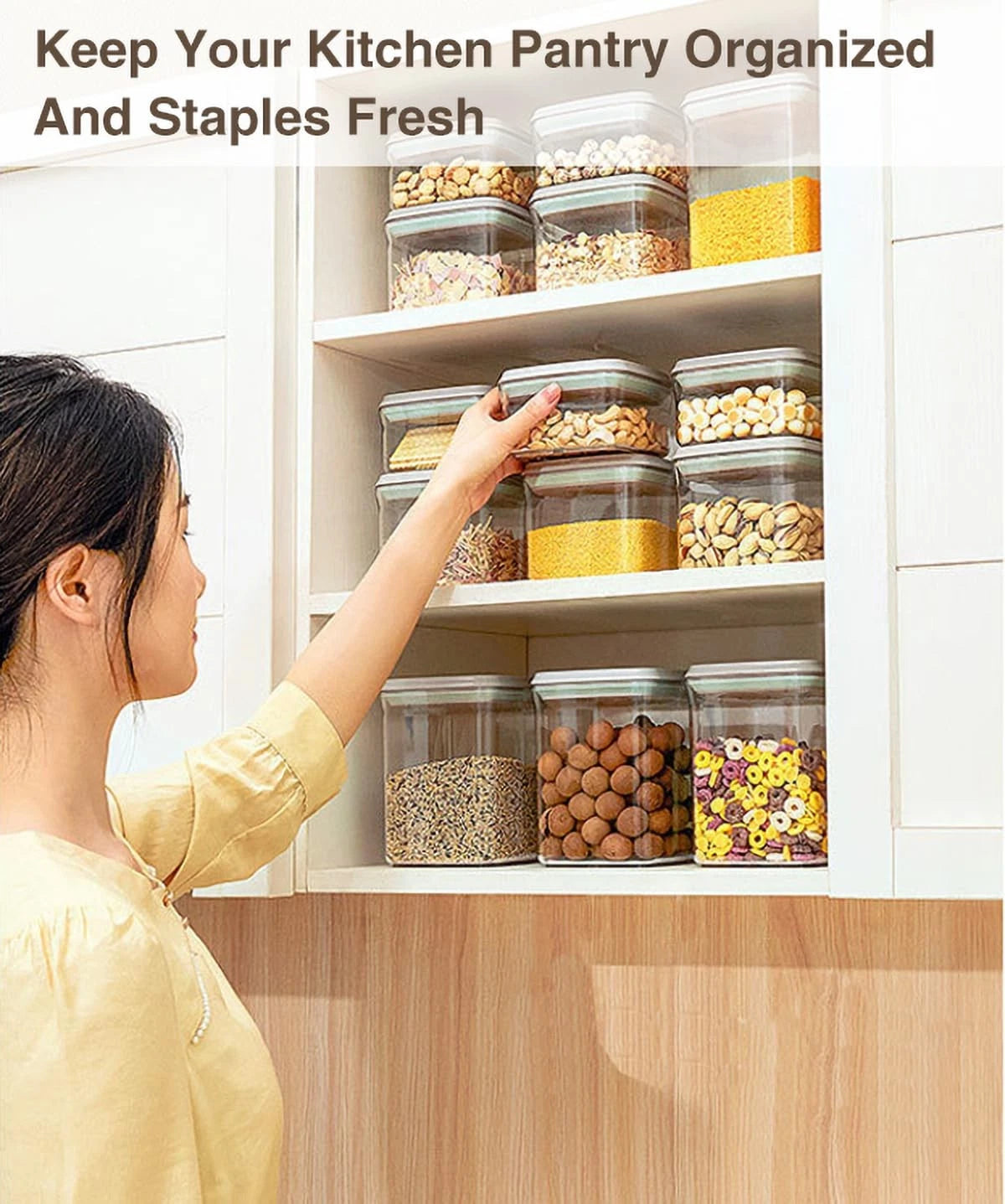 Airtight Food Storage Containers with Lids - 6 PC BPA Free Clear Plastic Cereal Containers with Easy Lock Lids