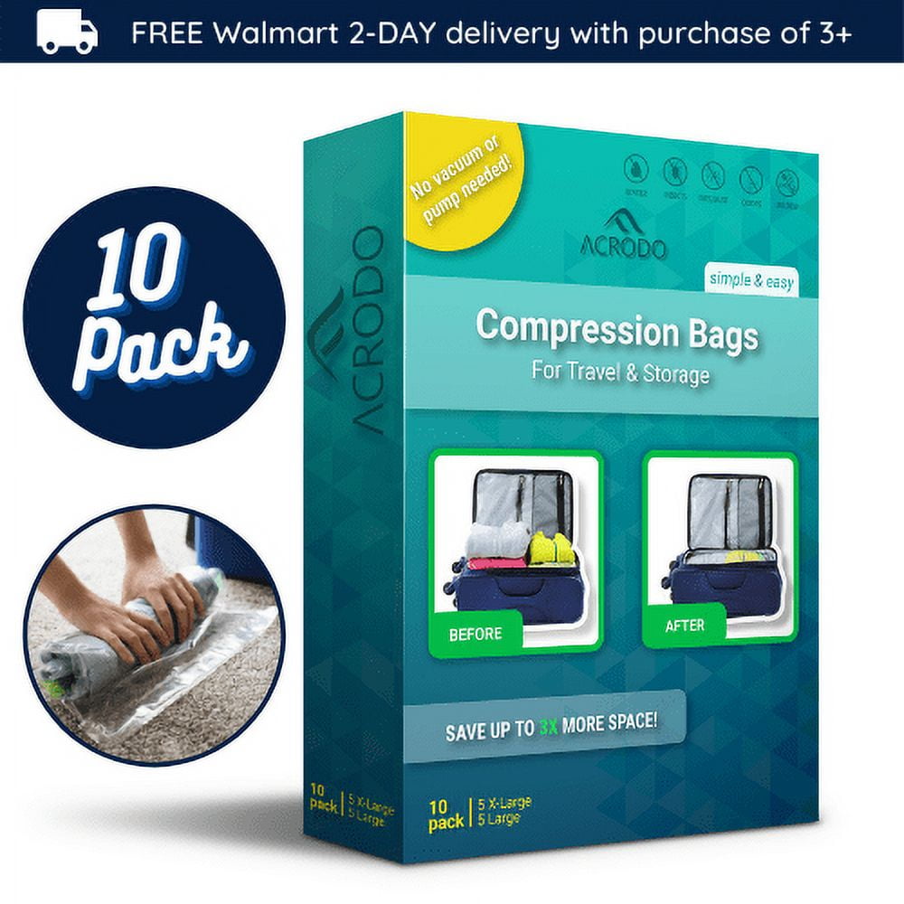 Acrodo Compression Bags Storage and Travel Space Saver Roll-Out Air (10-Pack)