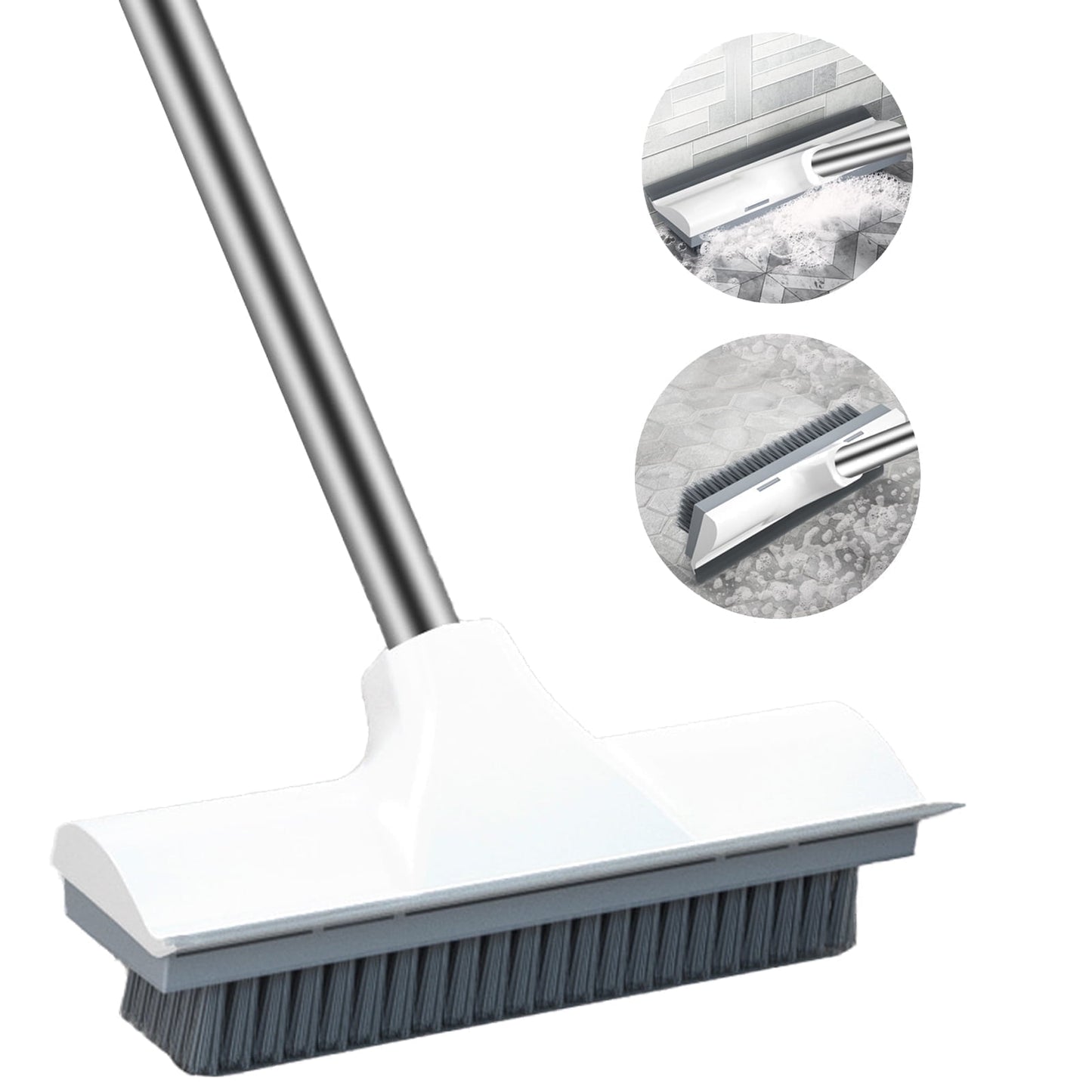 Scrub Brush with Long Handle, Fuvuan 2-in-1 Stiff Bristles Floor Scrubber for Cleaning Tile Shower Carpet Deck Kitchen