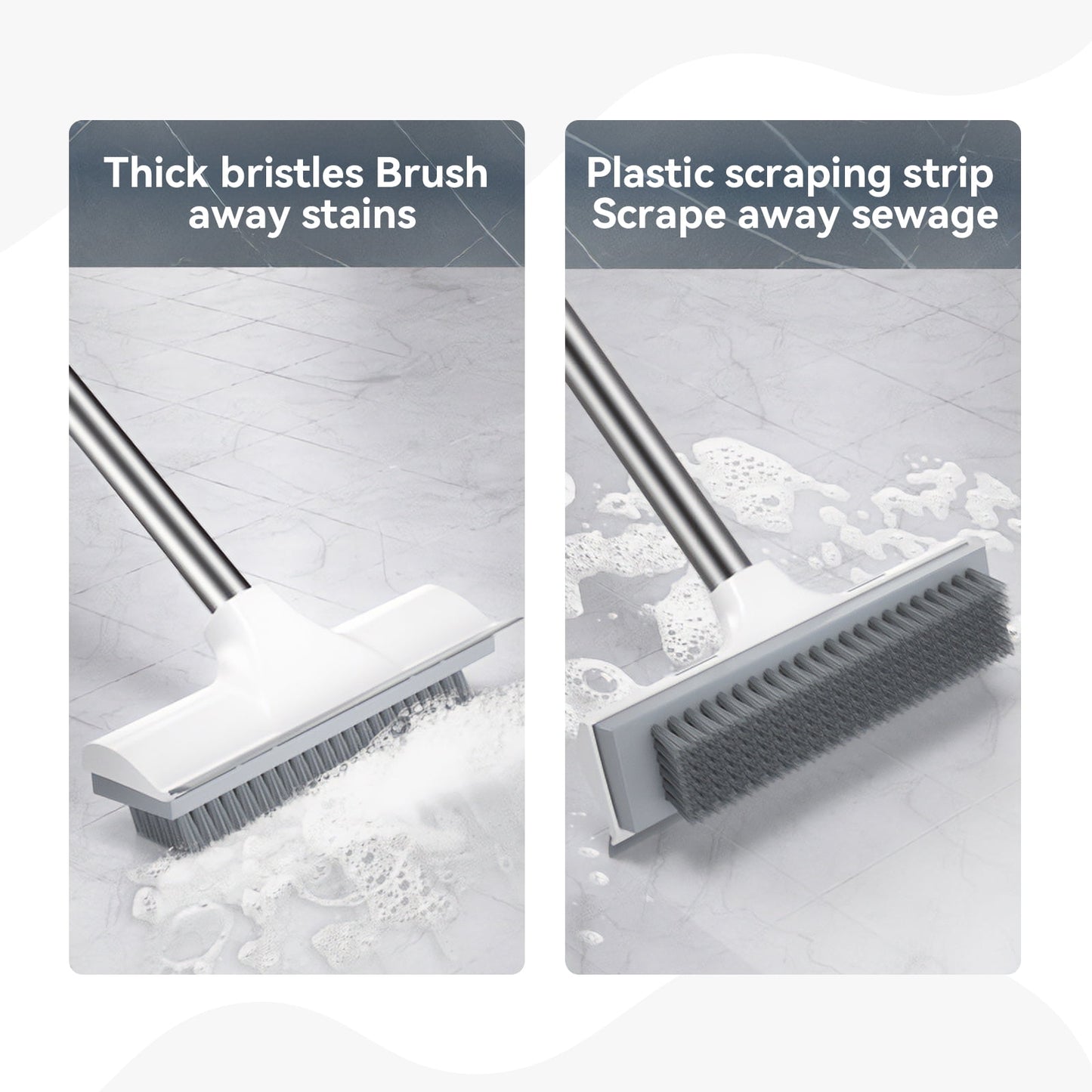 Scrub Brush with Long Handle, Fuvuan 2-in-1 Stiff Bristles Floor Scrubber for Cleaning Tile Shower Carpet Deck Kitchen