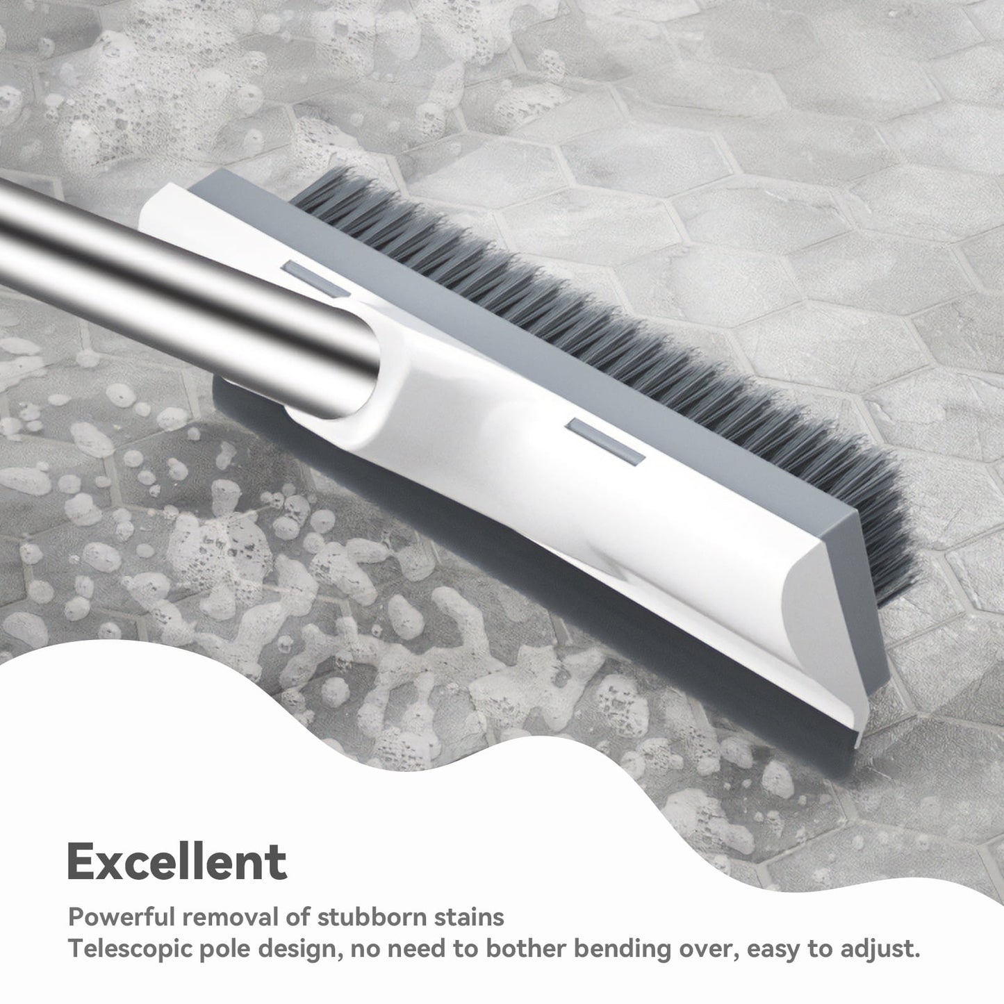 Scrub Brush with Long Handle, Fuvuan 2-in-1 Stiff Bristles Floor Scrubber for Cleaning Tile Shower Carpet Deck Kitchen