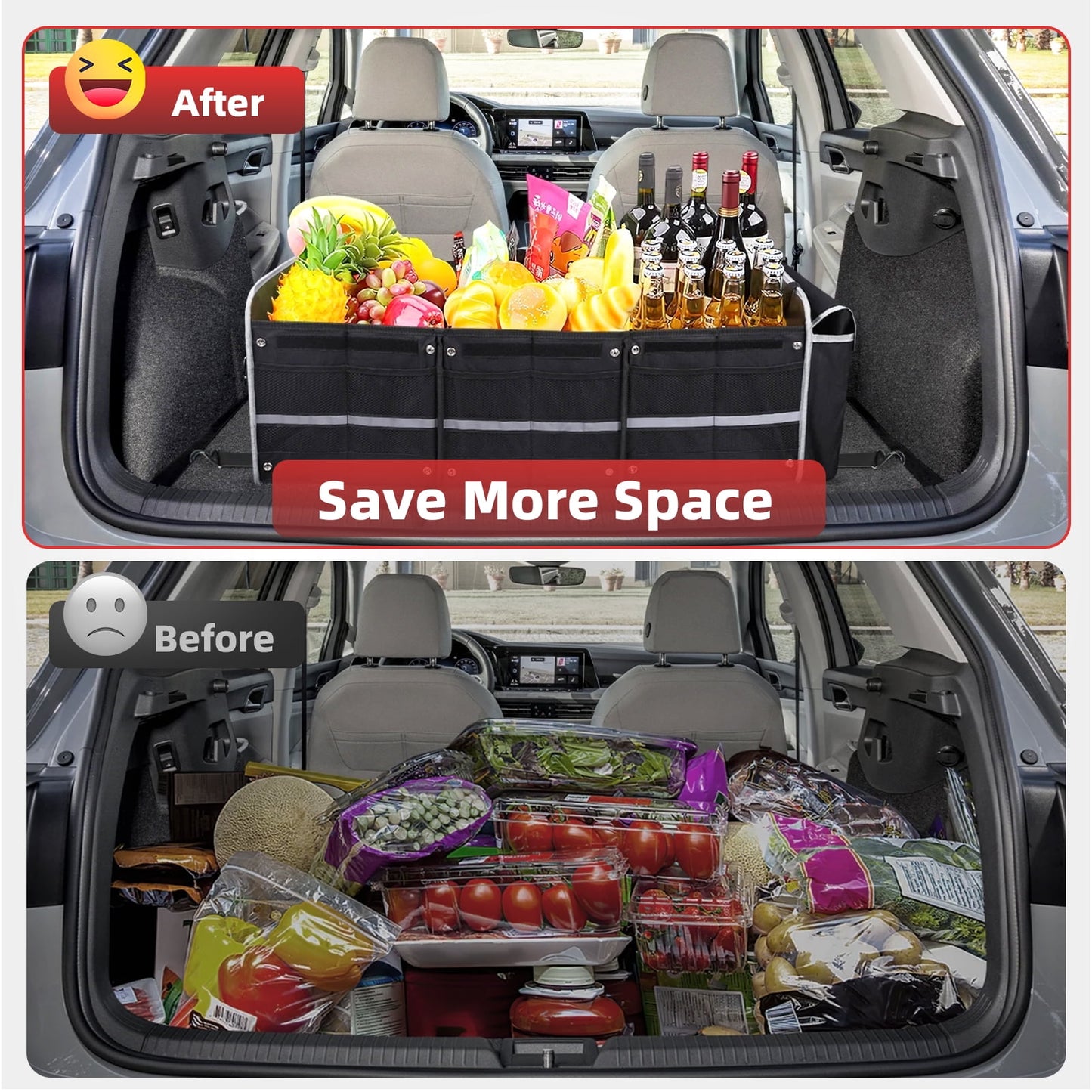 Kailwokk Trunk Organizer for SUV, Collapsible Multi Compartment Waterproof Car Organizer with Leakproof Insulated Bag for Car Accessories for Women Men