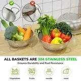 Kailwokk 3 Pcs Steel Strainer Set,Handle Micro-Perforated Colander Strainers for Draining Rinsing Pasta Vegetables Fruits - 3/5/8 Quart