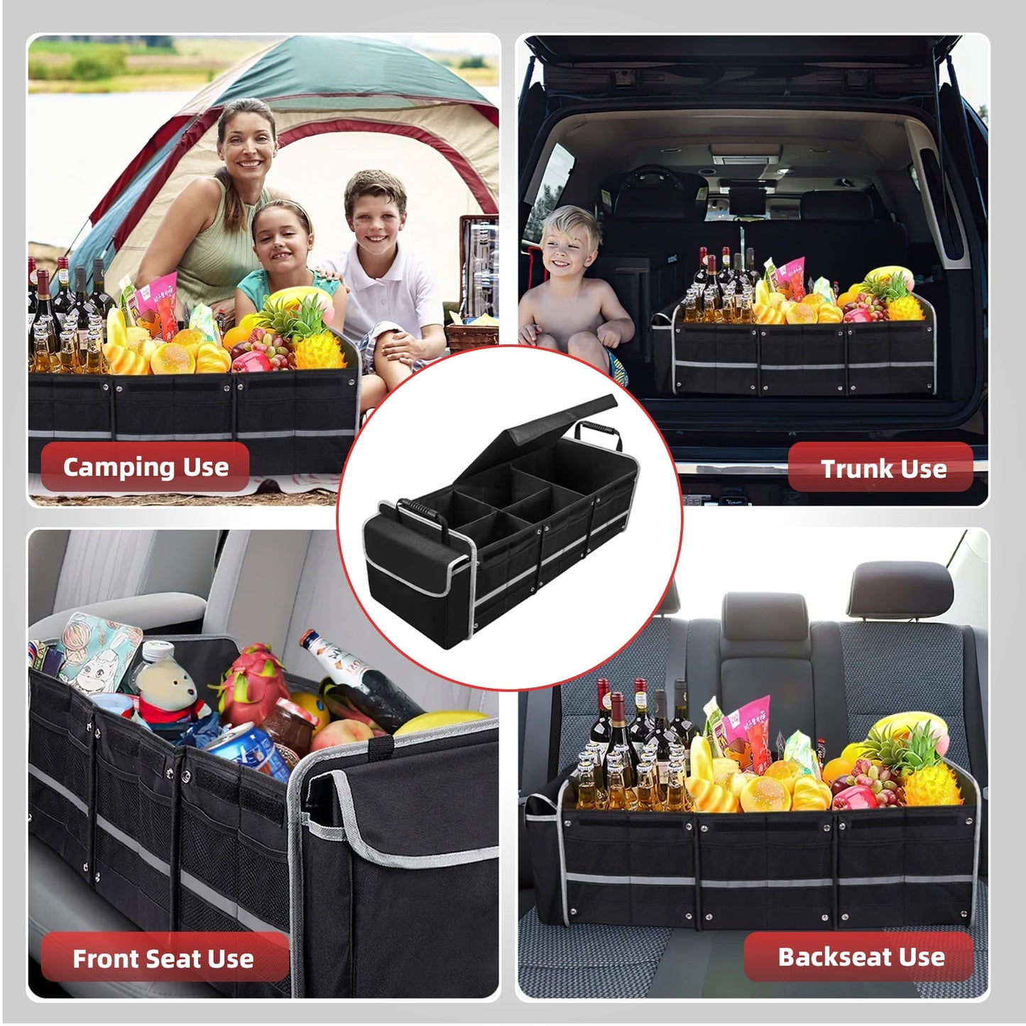 Kailwokk Trunk Organizer for SUV, Collapsible Multi Compartment Waterproof Car Organizer with Leakproof Insulated Bag for Car Accessories for Women Men