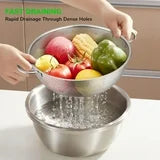Kailwokk 3 Pcs Steel Strainer Set,Handle Micro-Perforated Colander Strainers for Draining Rinsing Pasta Vegetables Fruits - 3/5/8 Quart