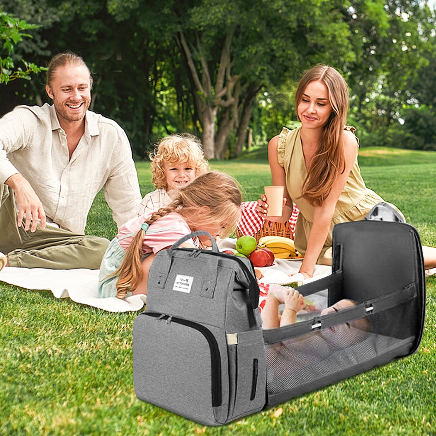 Baby Diaper Bag Backpack, Multifunction Waterproof Baby Bag for Mom with USB Charging Port, Large Capacity, Baby Shower Gifts, Gray
