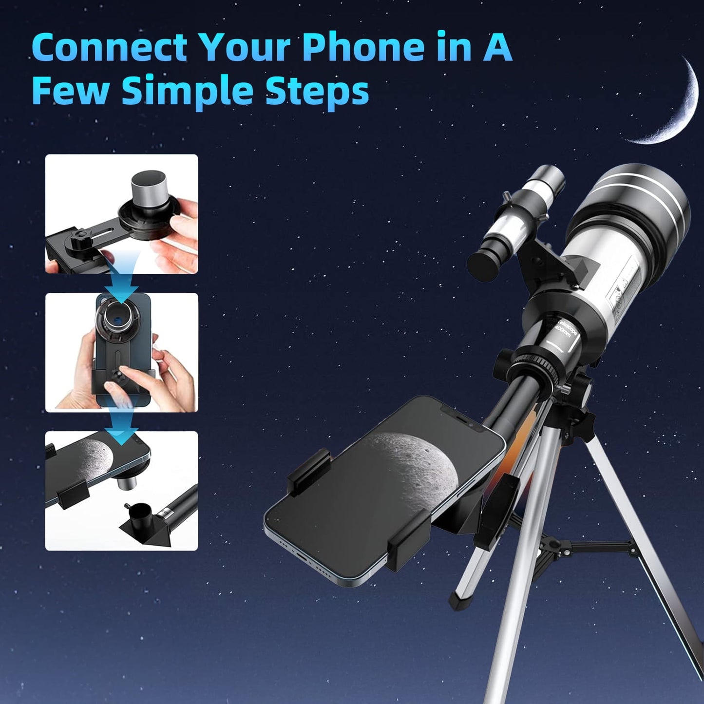 Kailwokk Telescope for Adults & Kids, 70mm Aperture Portable Telescopes with Height Adjustable Tripod & Phone Adapter, Astronomy Beginner Gift