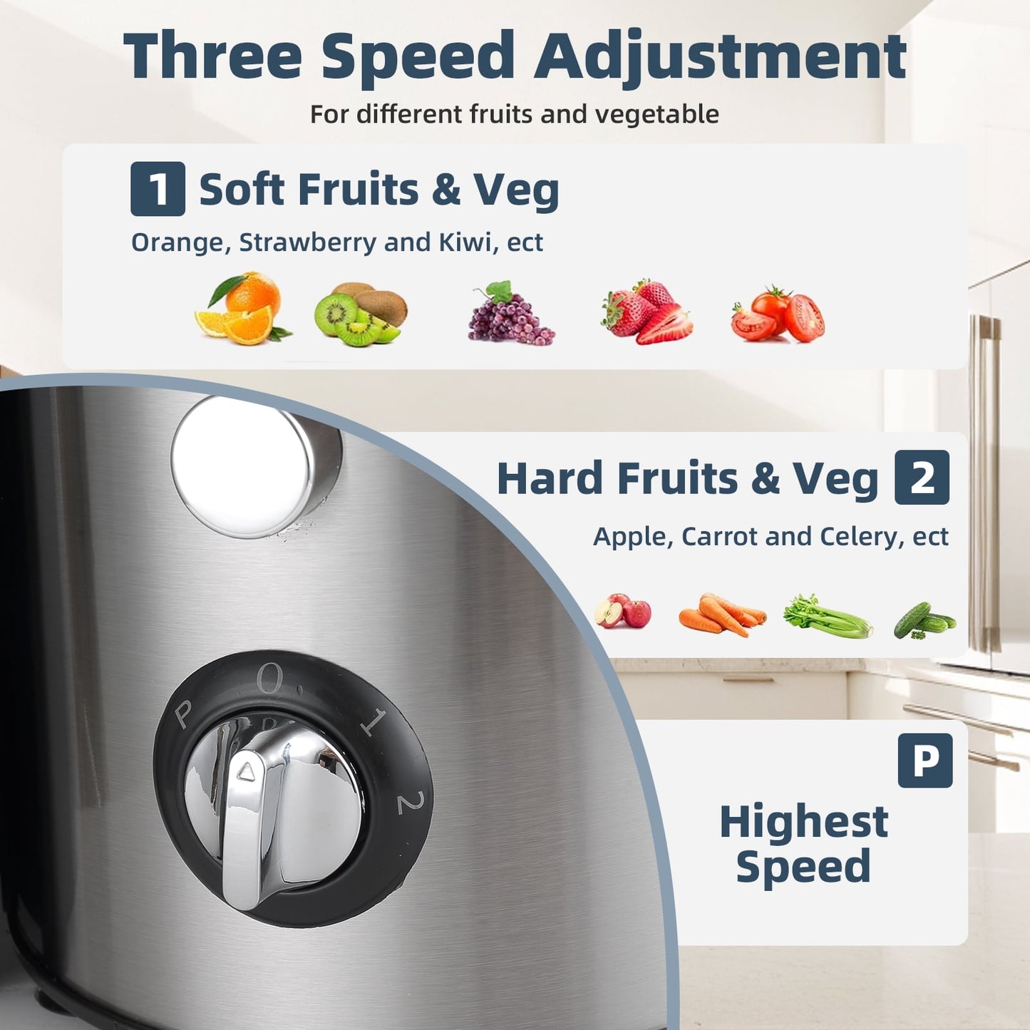 Kailwokk Juicer Machines, 400W Centrifugal Juice Extractor with Wide Mouth 3” Feed Chute for Fruit Vegetable with 3-Speed Setting, Easy to Clean, Black