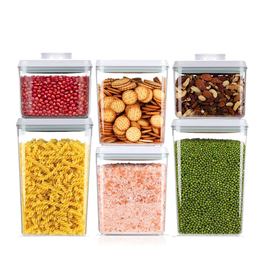 Airtight Food Storage Containers with Lids - 6 PC BPA Free Clear Plastic Cereal Containers with Easy Lock Lids