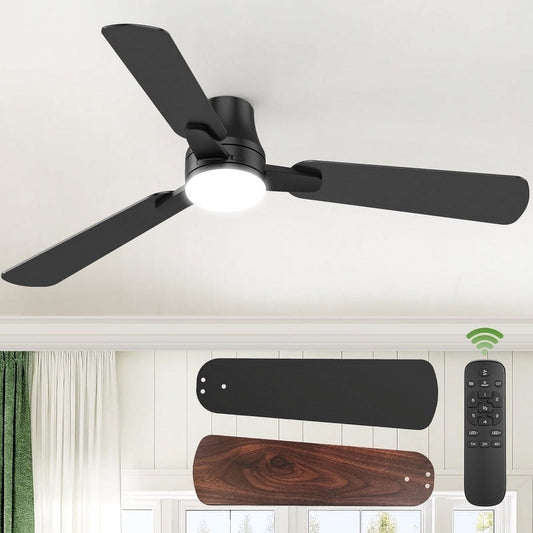 42" Ceiling Fan with Lights and Remote Control, Wood 8 Blades 6-Speed Noiseless Reversible DC Motor, Modern Large Ceiling fan for Kitchen Bedroom Dining Living Room, Black