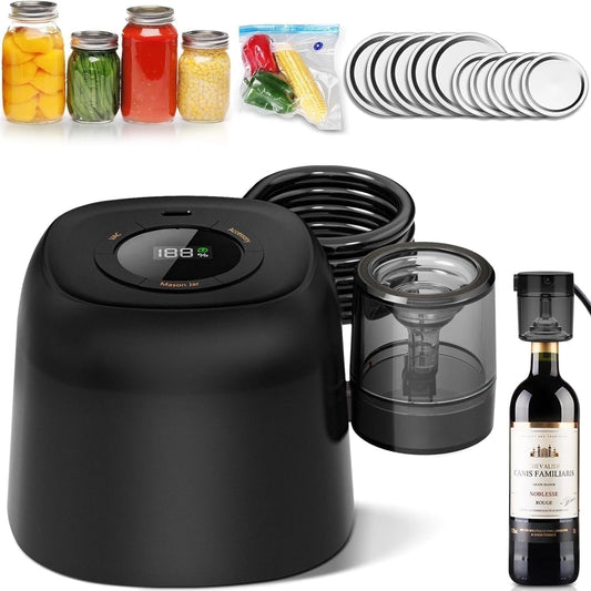 3 in 1 Electric Mason Jar Vacuum Sealer Kit with External Assembly Vacuum Pump for Food Storage, Automatic Vacuum Sealer for Vacuum Bag, Wine Bottle, Wide Mouth and Regular Mouth Mason Jars