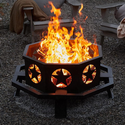 Jocisland 35 Inch Outdoor Fire Pits, Octagonal Wood Burning Fire Pit, Heavy Duty Bonfire Pit for Patio Backyard Garden Camping Beach