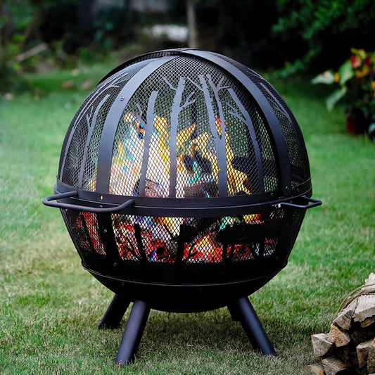 Jocisland 35 inch Wood Burning Globe Fire Pit for Outside Steel