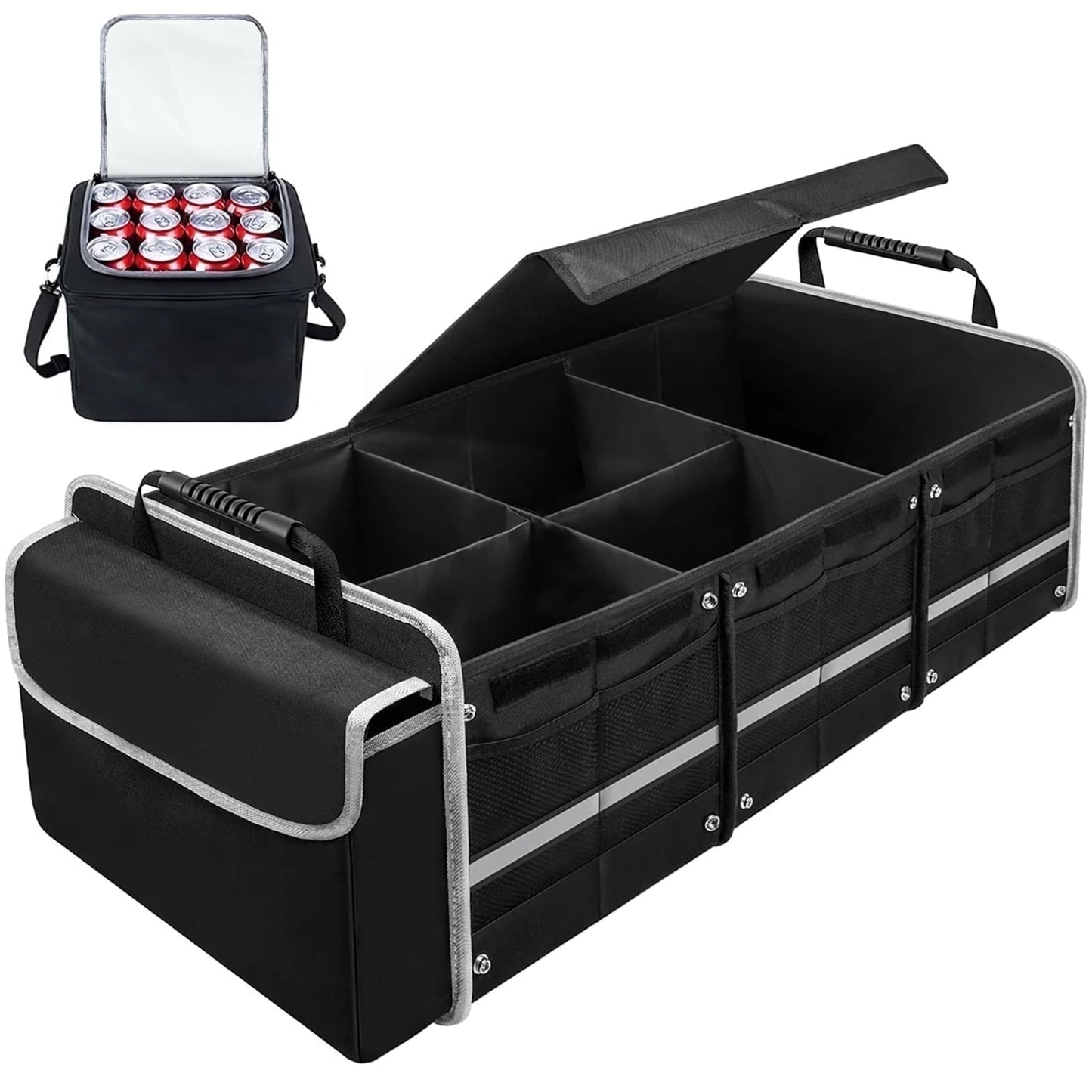 Kailwokk Trunk Organizer for SUV, Collapsible Multi Compartment Waterproof Car Organizer with Leakproof Insulated Bag for Car Accessories for Women Men