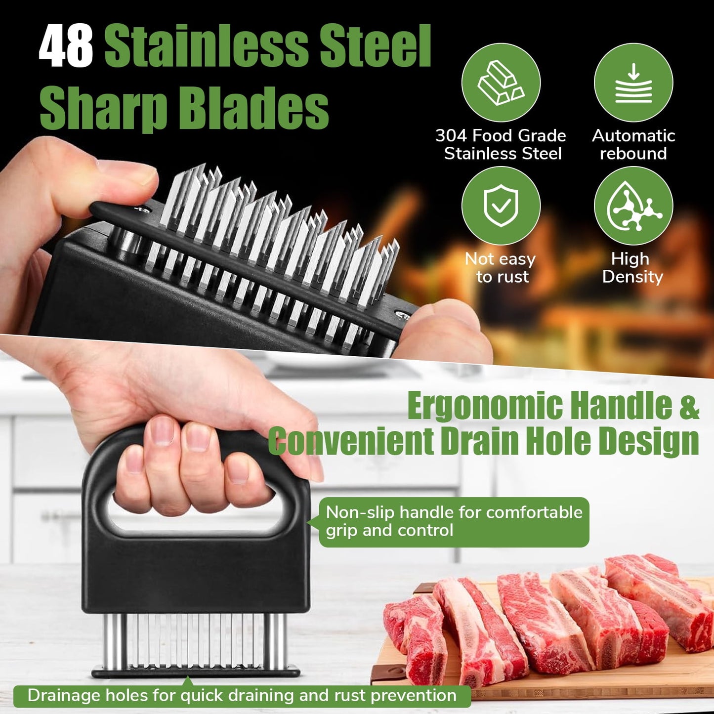 Kailwokk Meat Tenderizer, 48 Stainless Steel Sharp Needle Blade, Cooking Tool for Tenderizing Beef,Turkey,Chicken,Steak,Pork,Fish