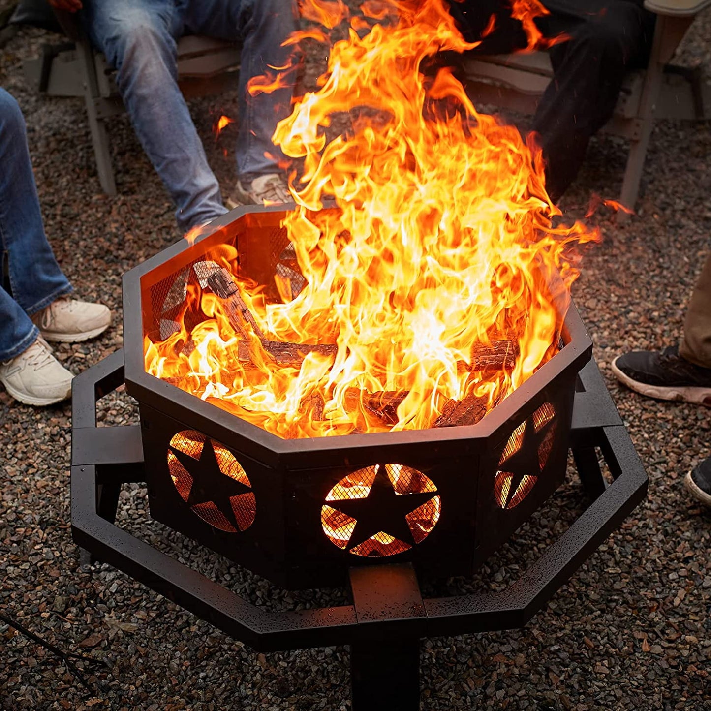Jocisland 35 Inch Outdoor Fire Pits, Octagonal Wood Burning Fire Pit, Heavy Duty Bonfire Pit for Patio Backyard Garden Camping Beach