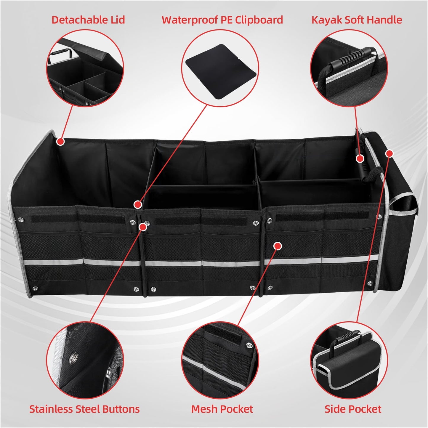 Kailwokk Trunk Organizer for SUV, Collapsible Multi Compartment Waterproof Car Organizer with Leakproof Insulated Bag for Car Accessories for Women Men