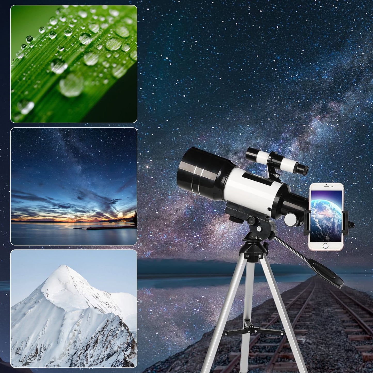 Kailwokk Telescope for Adults & Kids, 70mm Aperture Portable Telescopes with Height Adjustable Tripod & Phone Adapter, Astronomy Beginner Gift