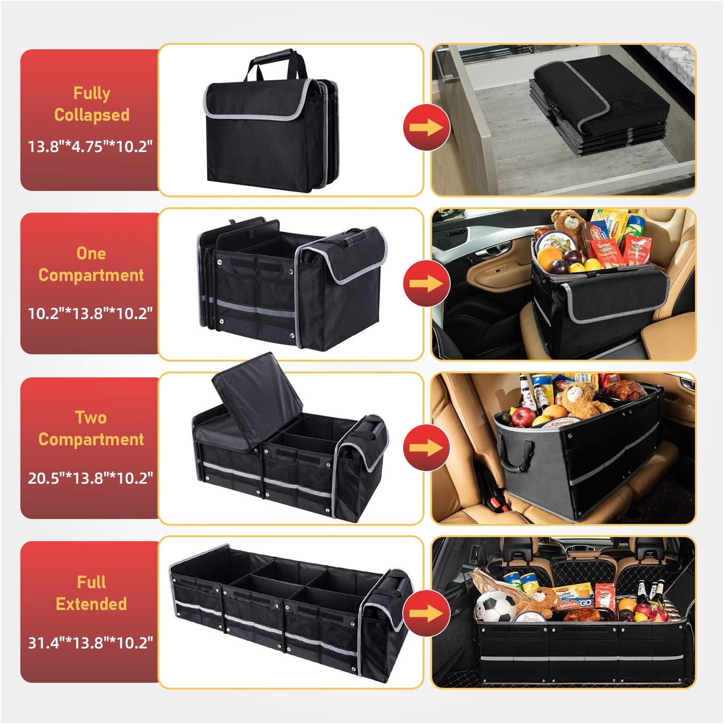 Kailwokk Trunk Organizer for SUV, Collapsible Multi Compartment Waterproof Car Organizer with Leakproof Insulated Bag for Car Accessories for Women Men