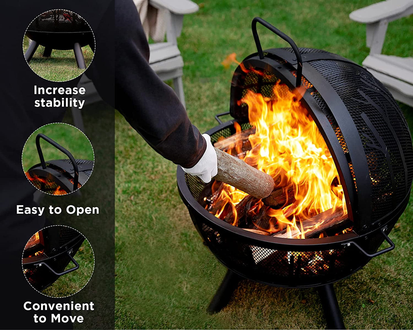 Jocisland 35 inch Wood Burning Globe Fire Pit for Outside Steel